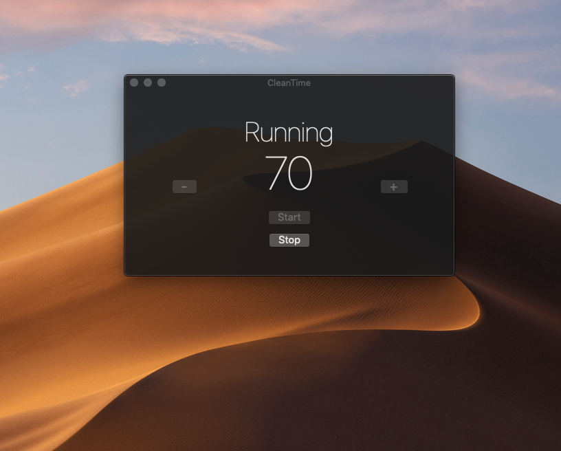 A screenshot of the main interface in dark mode shown with MacOS Mojave background